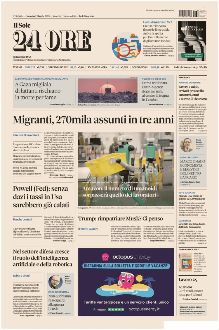 Portada de Il Sole 24 ORE (Italie)