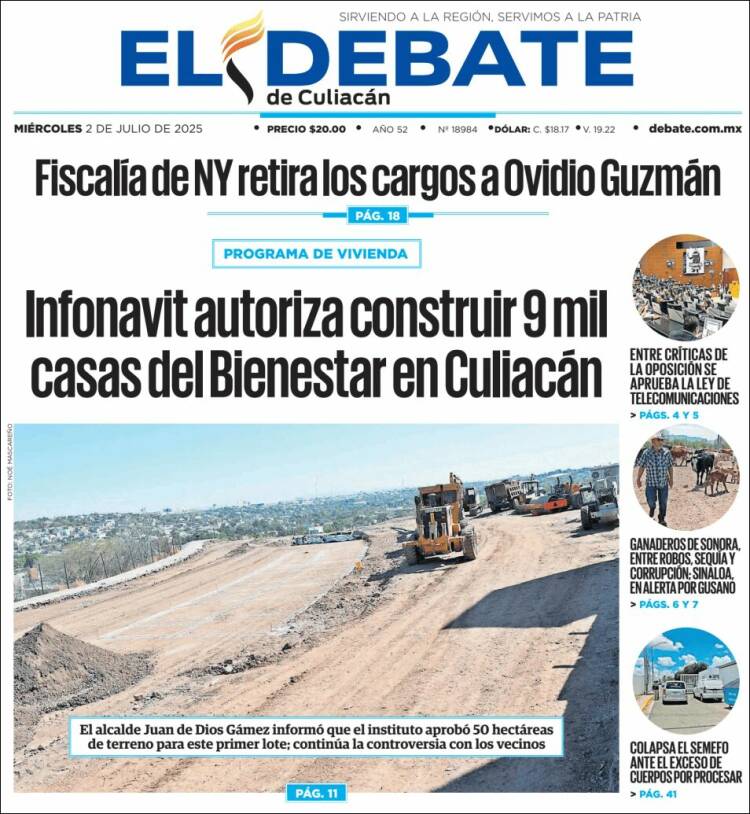 Portada de El Debate de Culiacán (Mexico)