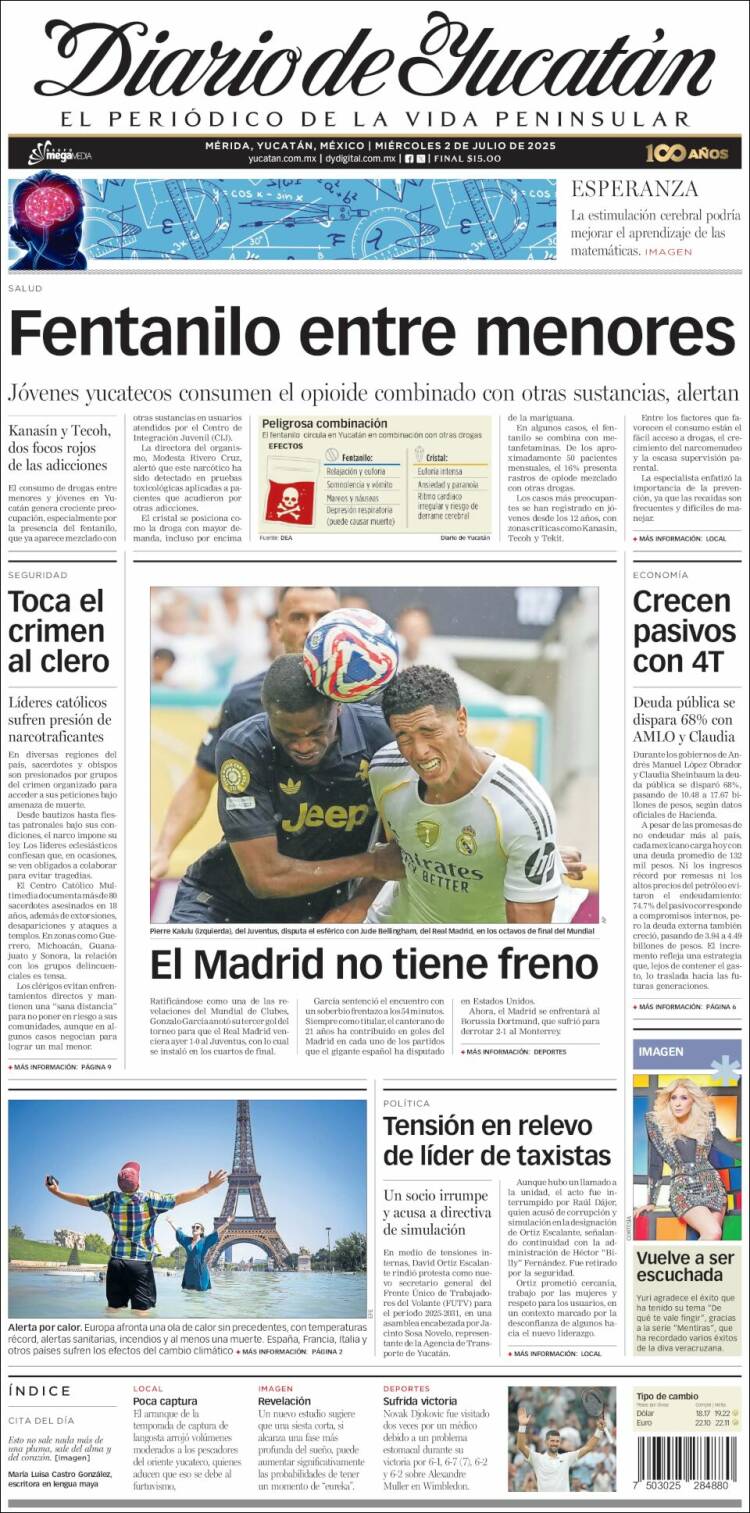 Portada de Diario de Yucatán (México)