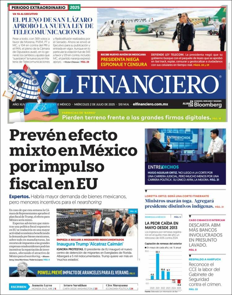 Portada de El Financiero (México)