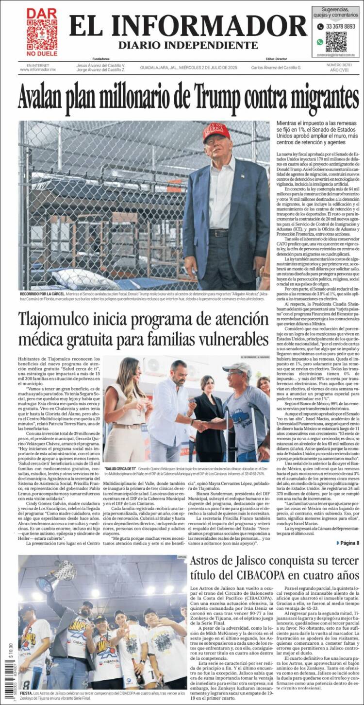 Portada de El Informador (México)