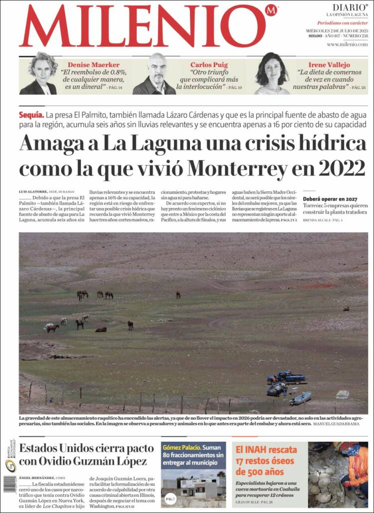 Portada de Milenio - Laguna (México)