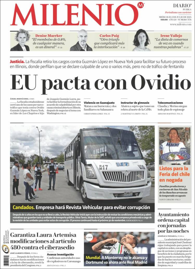 Portada de Milenio de Puebla (México)