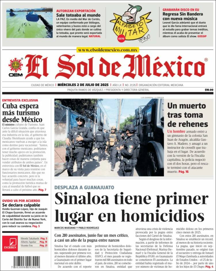 Portada de El Sol de México (México)