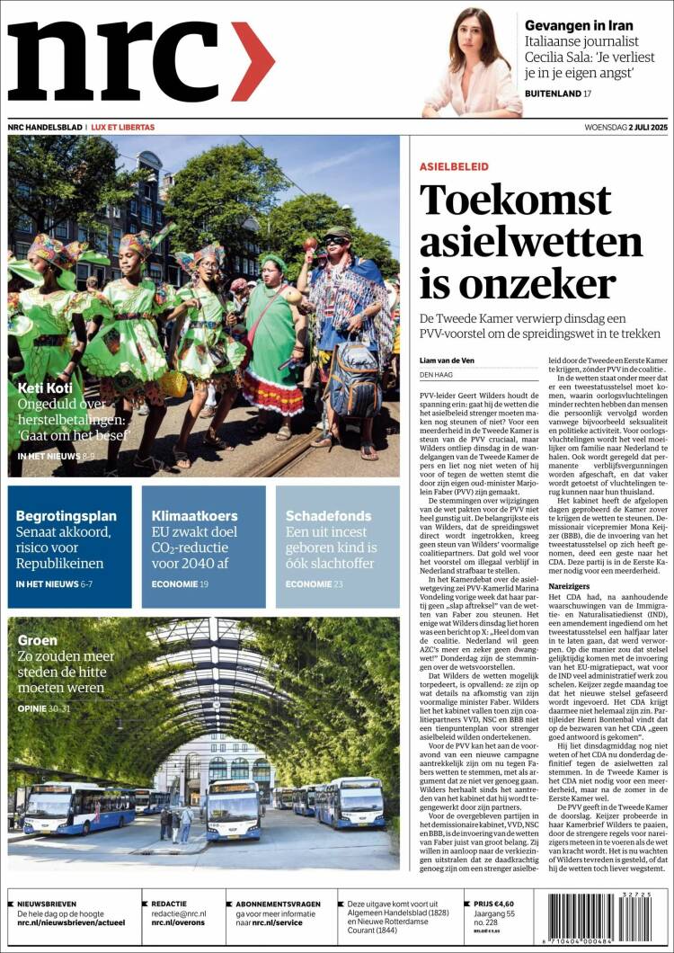 Portada de NRC Handelsblad (Países Bajos)