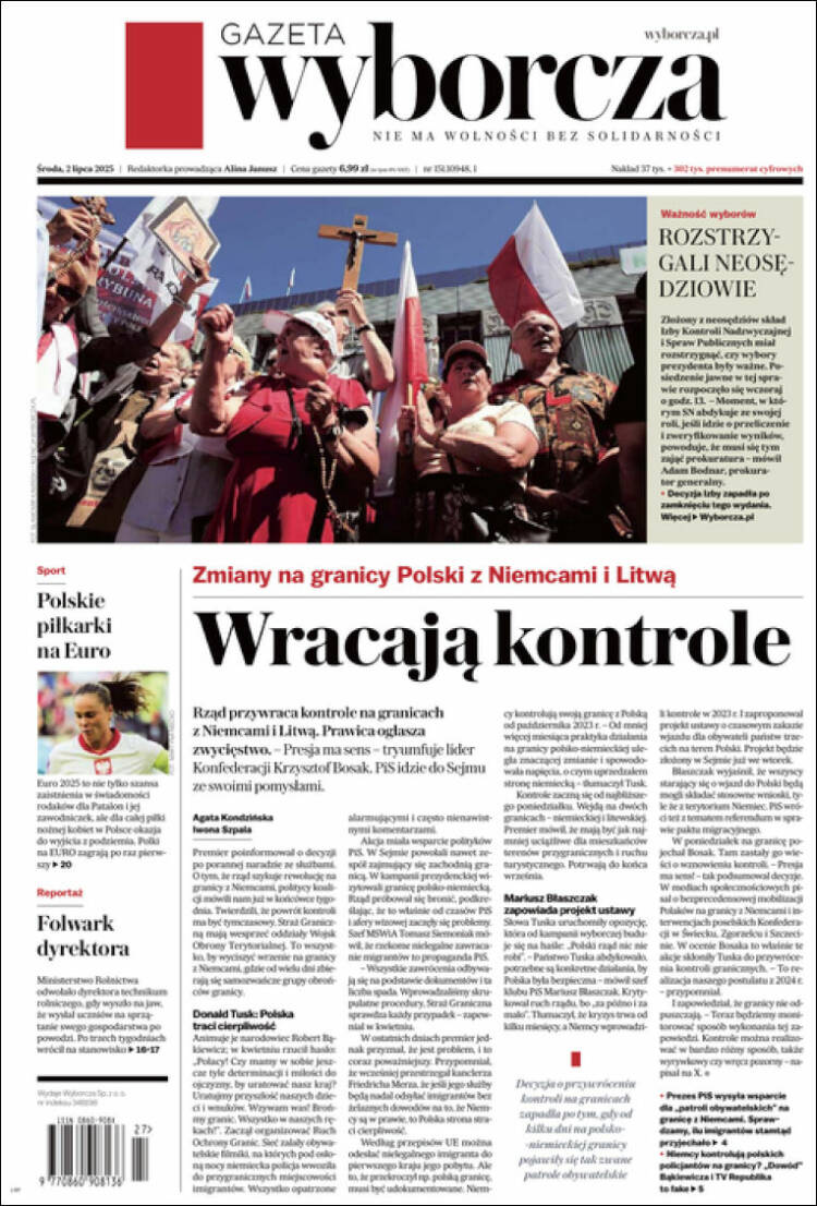 Portada de Gazeta Wyborcza (Polonia)