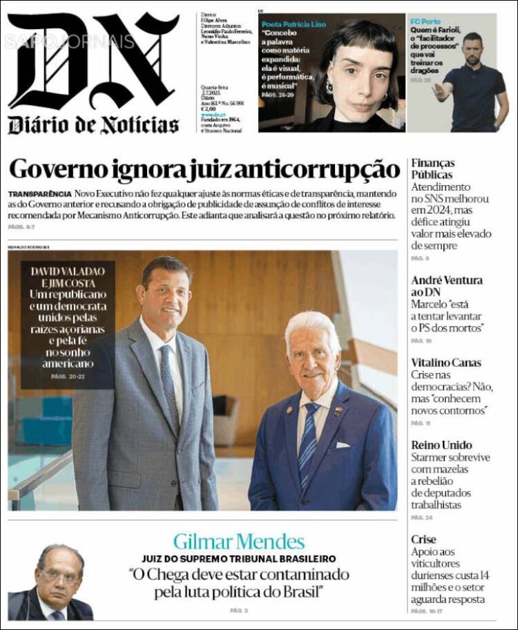 Portada de Diário de Noticias (Portugal)