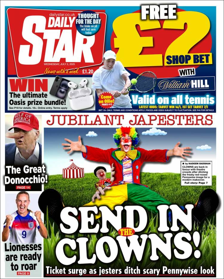 Portada de Daily Star (Reino Unido)
