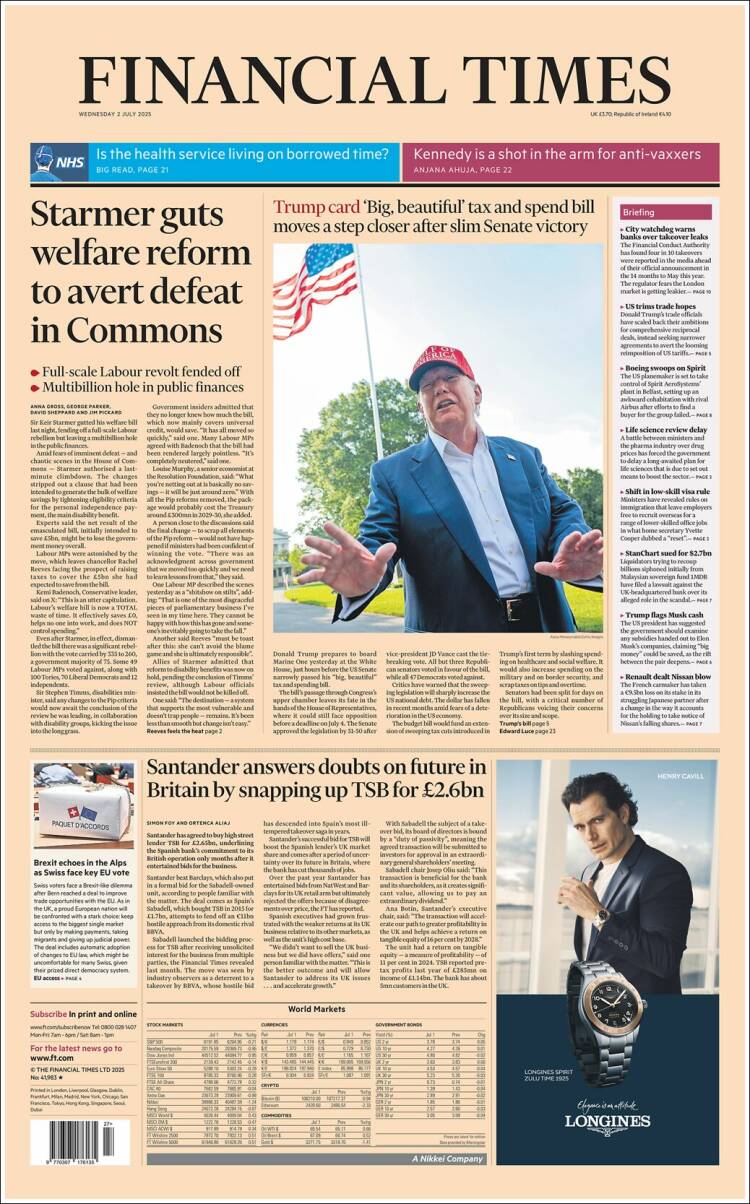 Portada de Financial Times (Reino Unido)