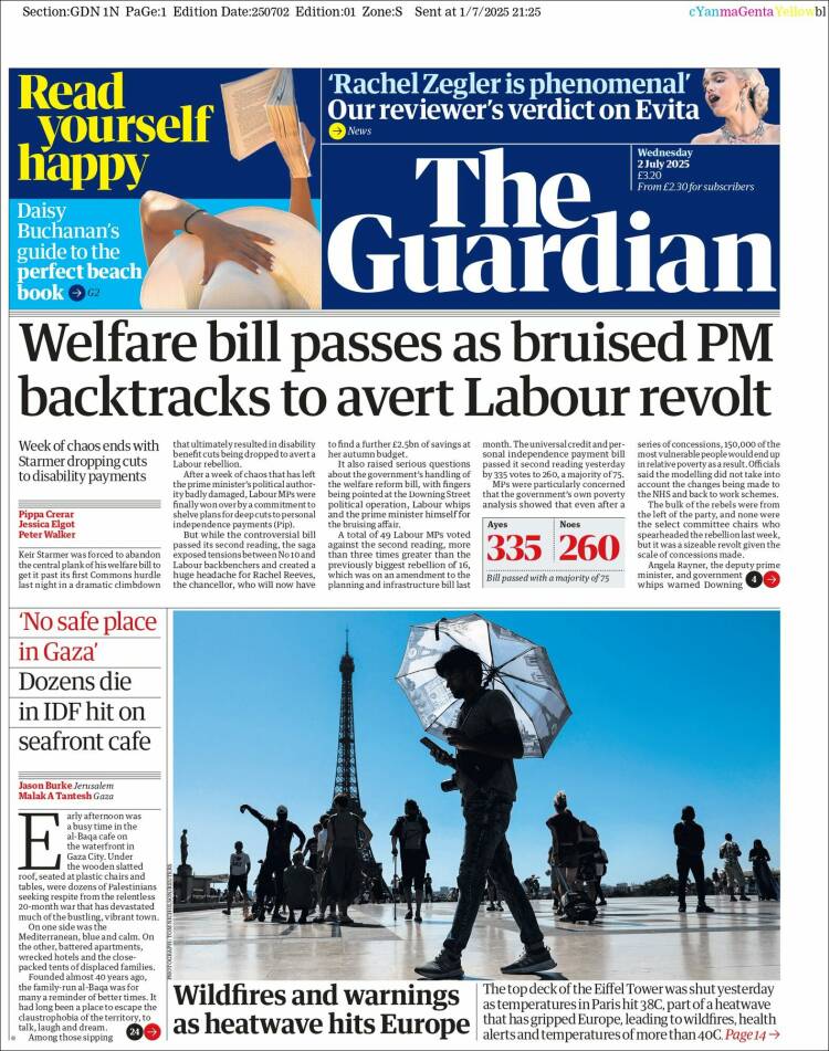 Portada de The Guardian (Reino Unido)