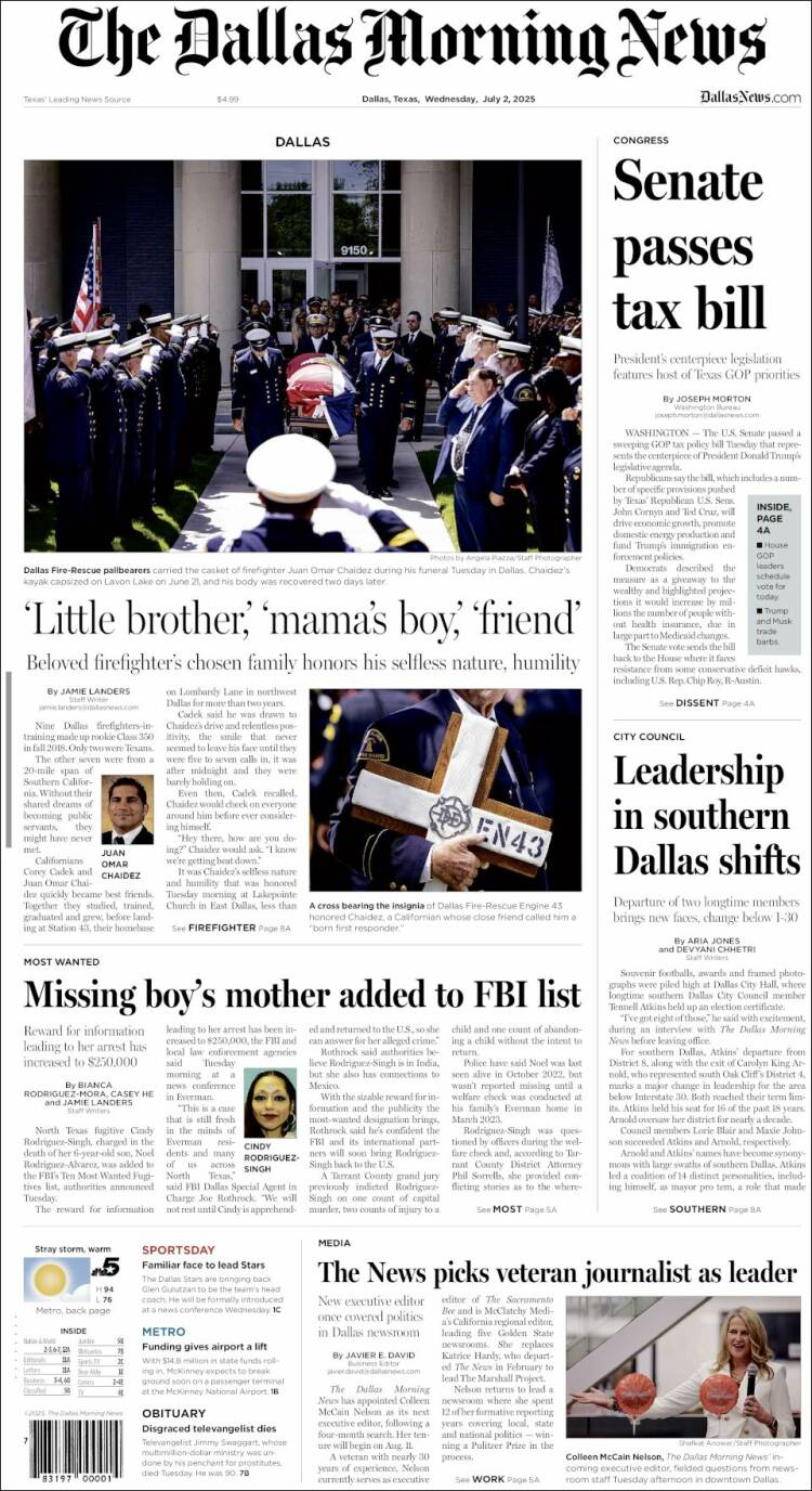 Portada de Dallas Morning News (USA)