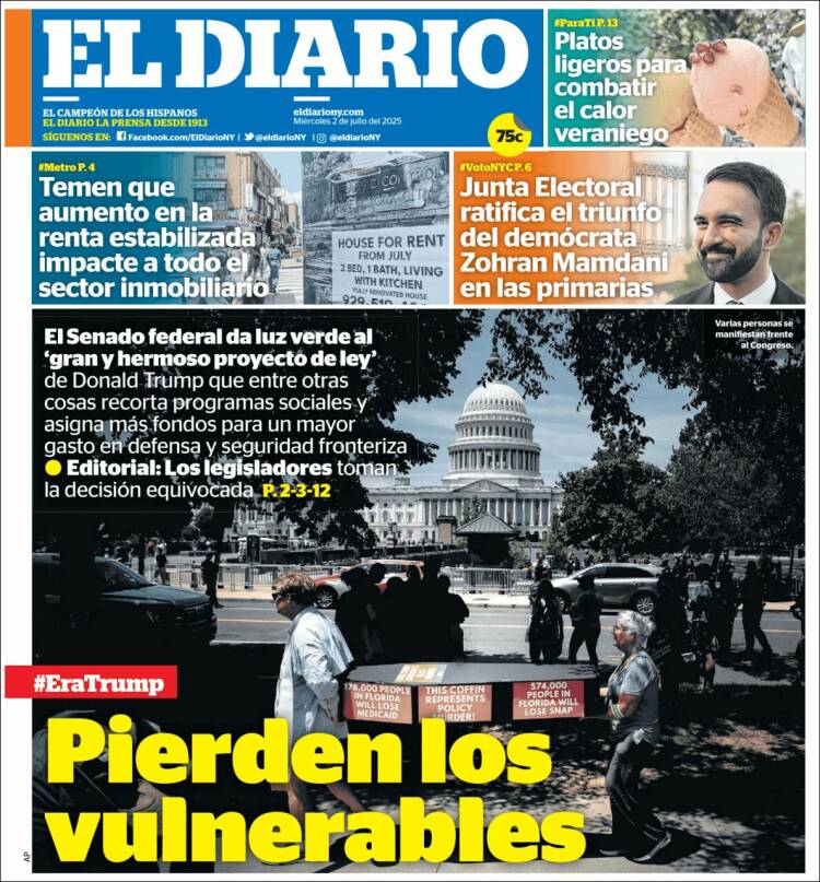 Portada de El Diario NY (USA)