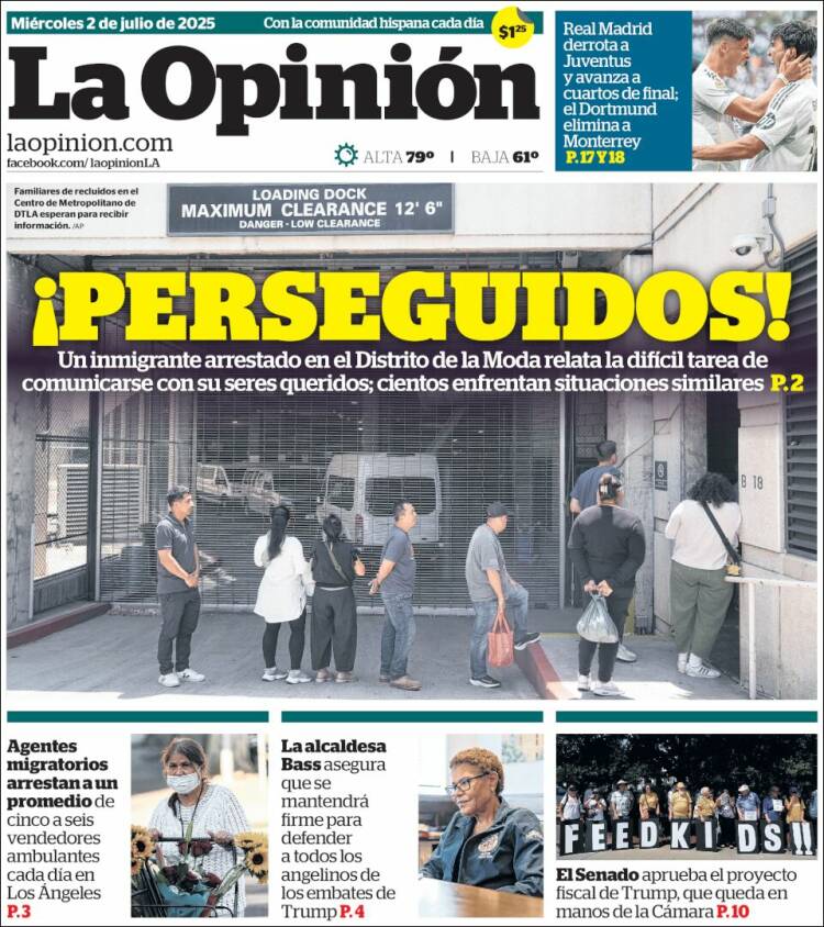 Portada de La Opinión (USA)