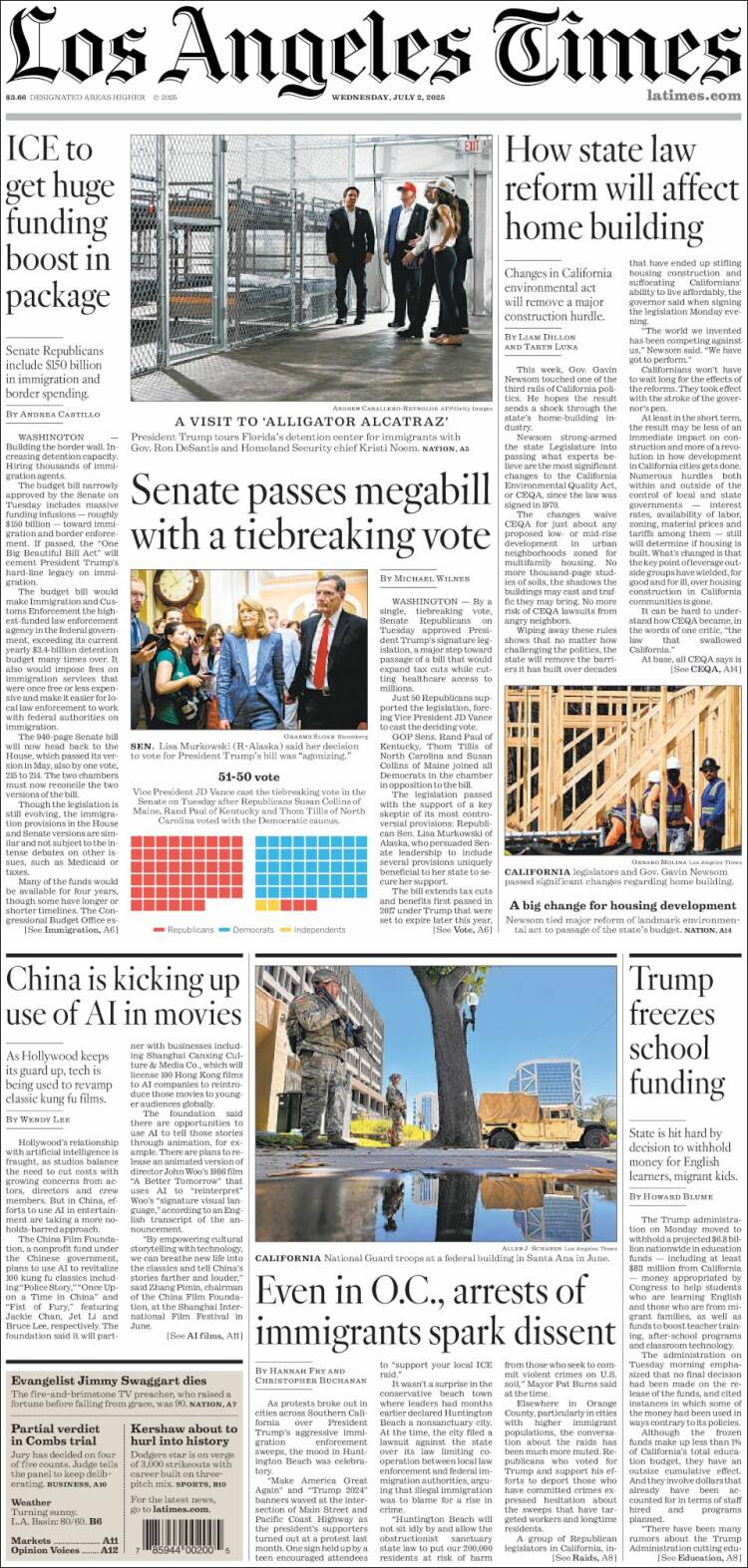 Portada de Los Angeles Times (USA)