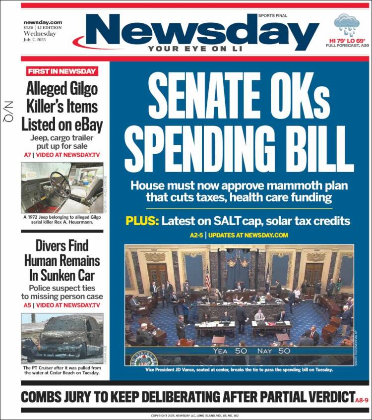 Portada de Newsday (États-Unis)