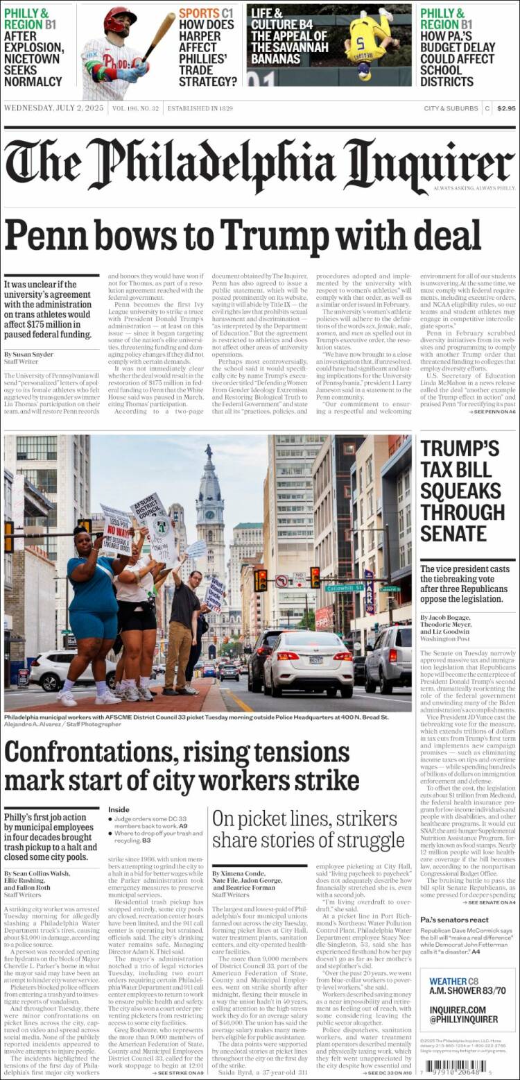Portada de Philadelphia Inquirer (États-Unis)