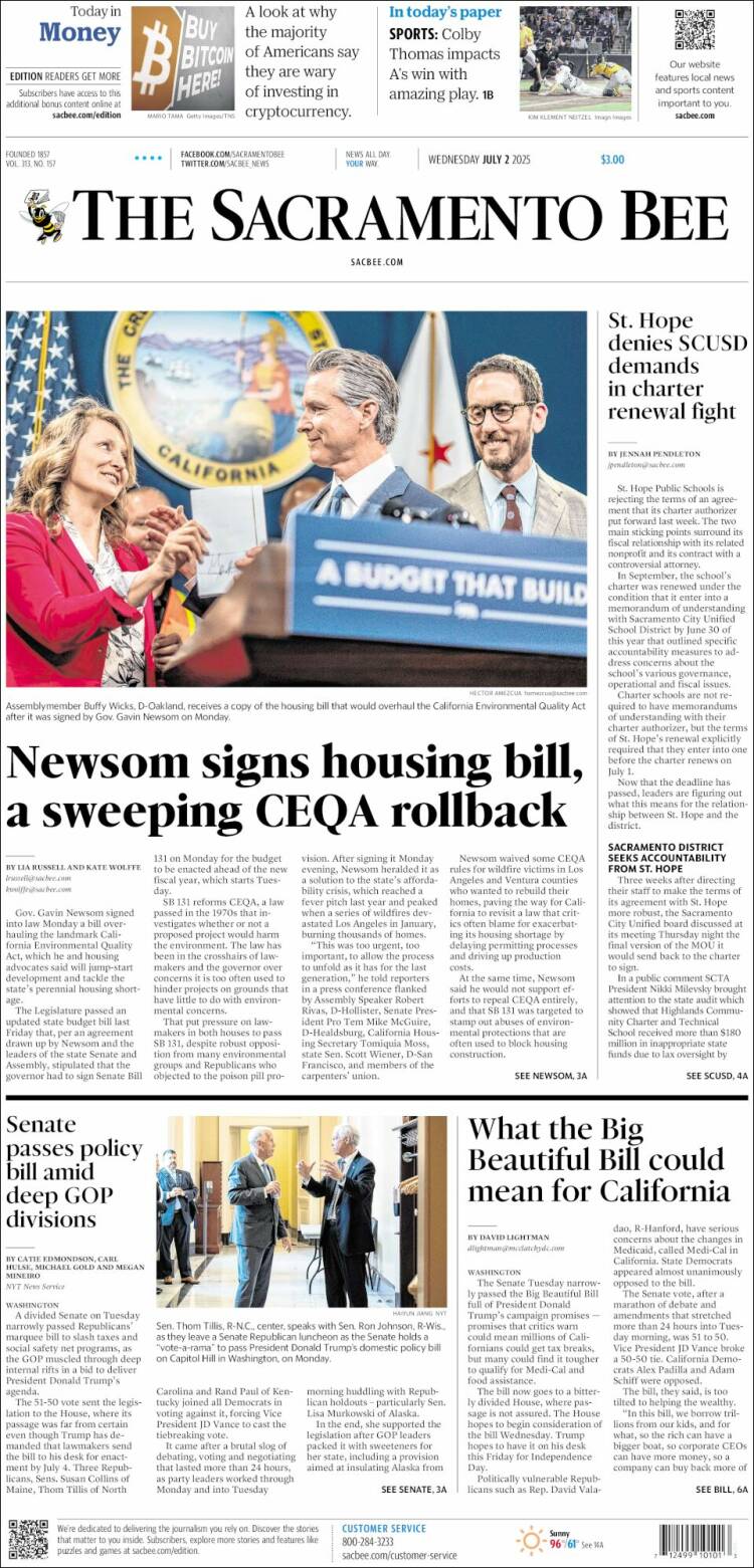 Portada de The Sacramento Bee (USA)