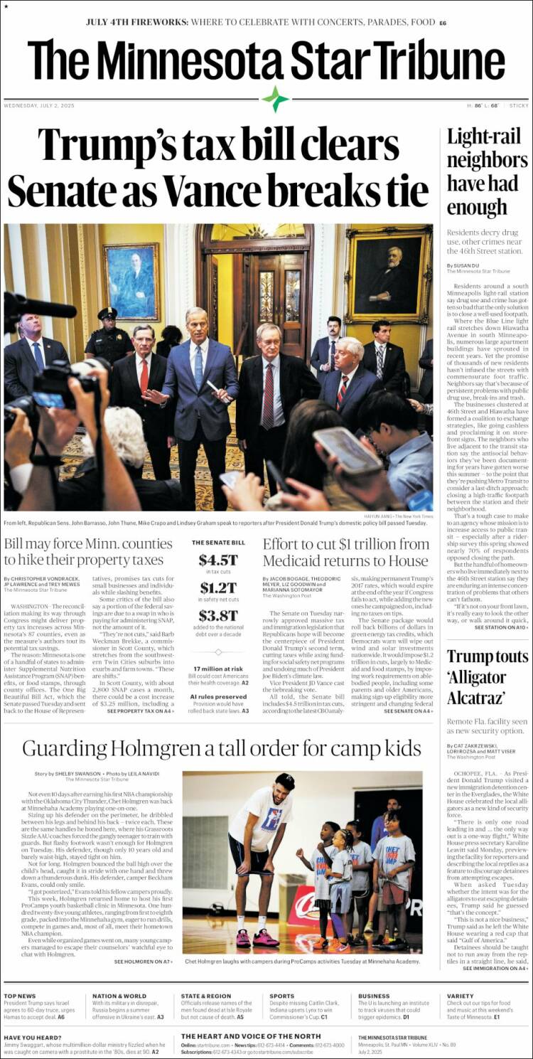 Portada de Star Tribune (USA)