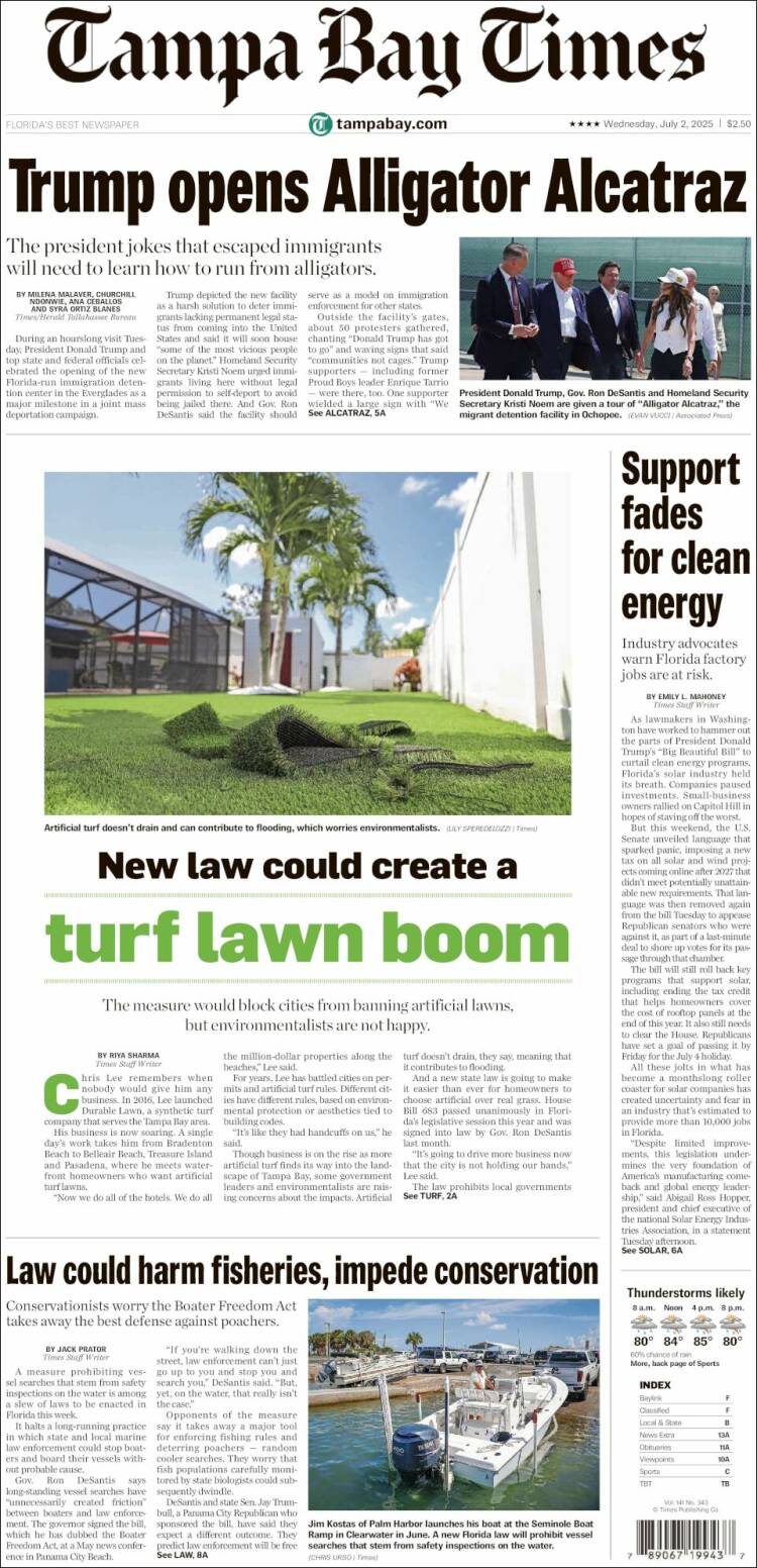 Portada de Tampa Bay Times (États-Unis)