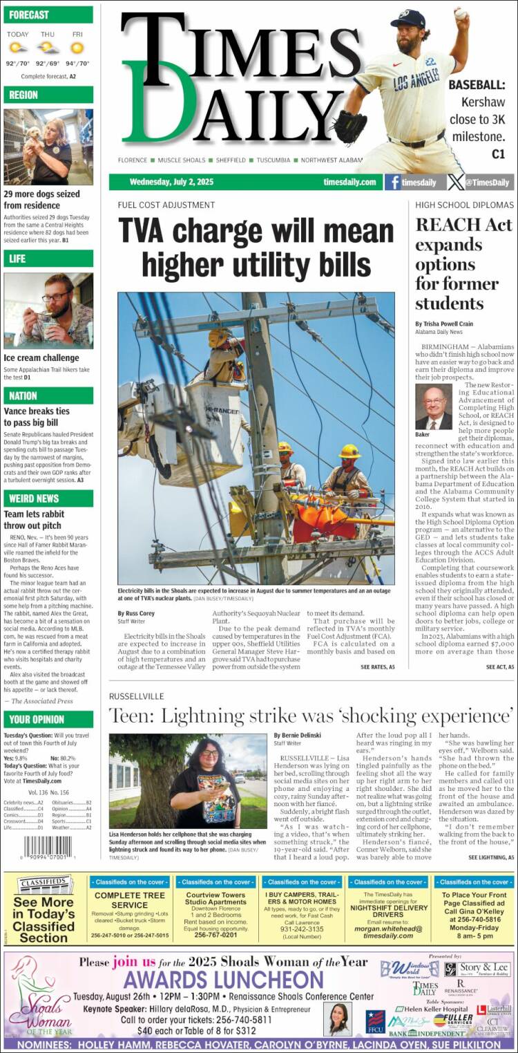 Portada de Times Daily (USA)