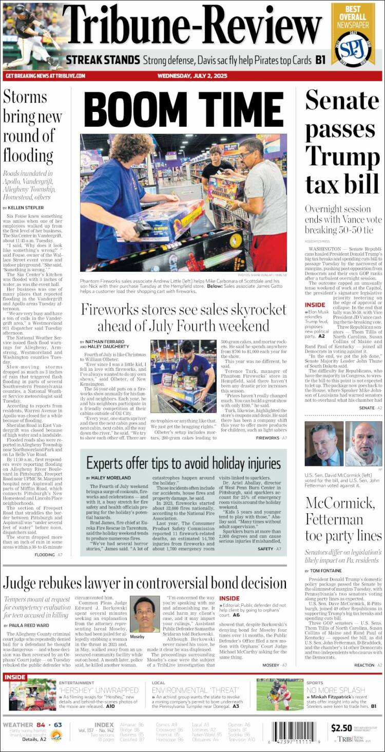 Portada de Tribune-Review (USA)