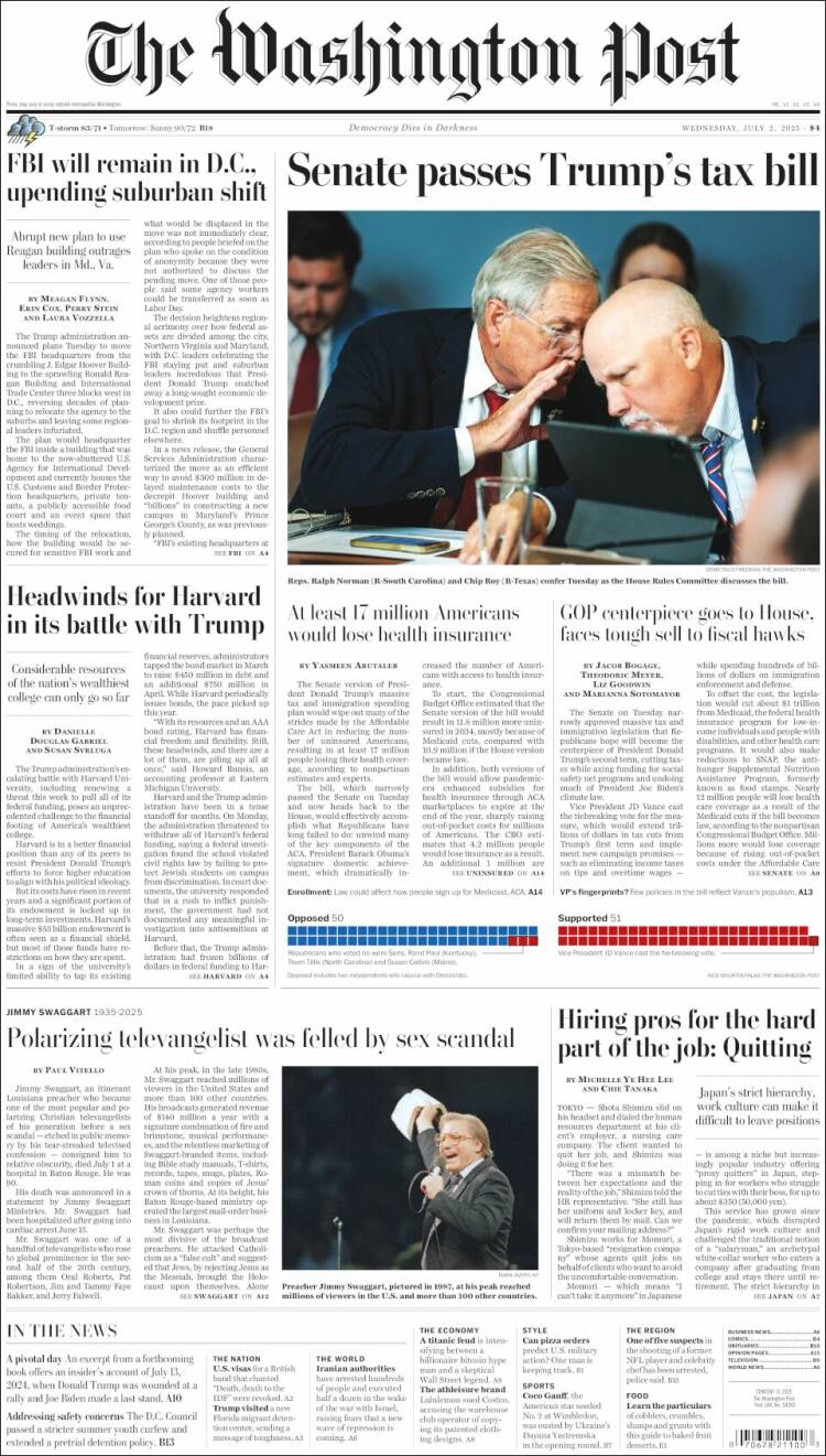Portada de The Washington Post (USA)