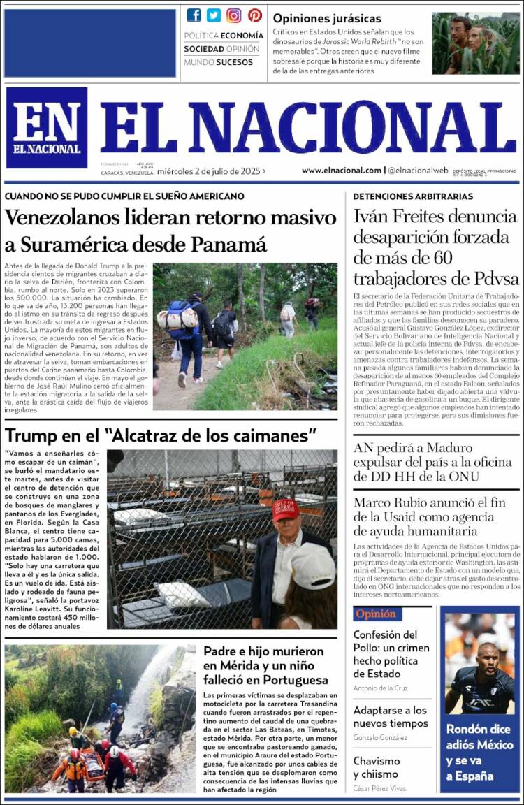 Portada de El Nacional (Venezuela)