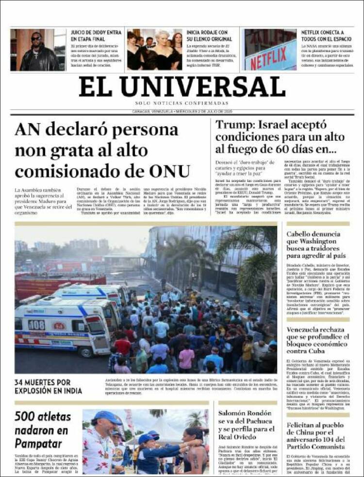 Portada de Universal (Venezuela)