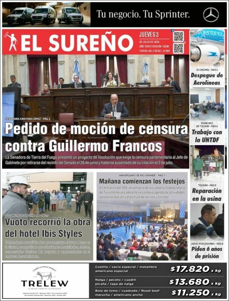 Portada de Diario El Sureño (Argentina)