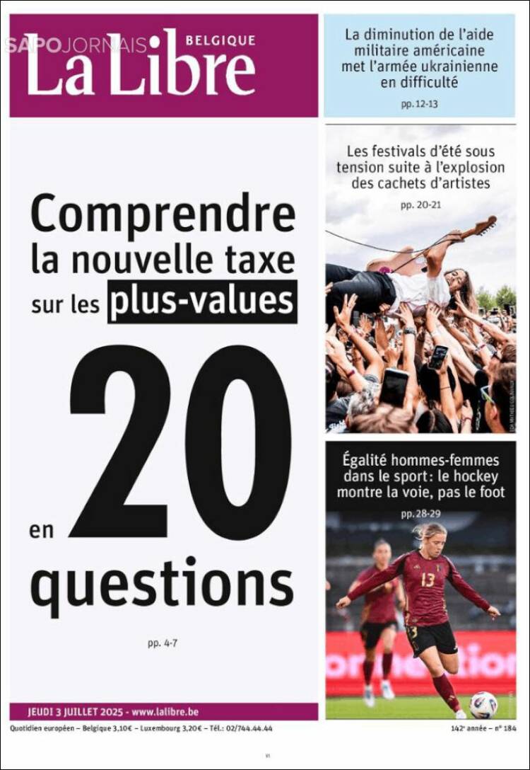 Portada de La Libre.be (Bélgica)
