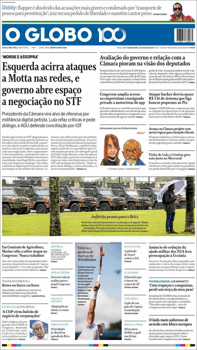 Portada de O Globo (Brasil)