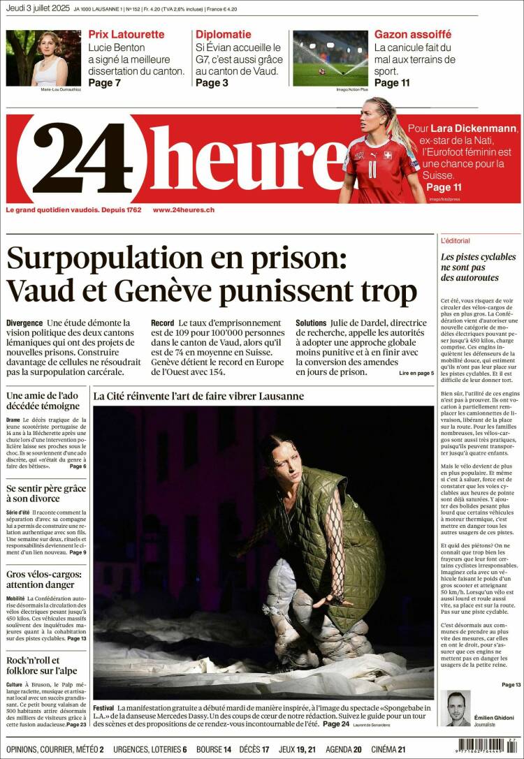 Portada de 24 Heures (Suiza)