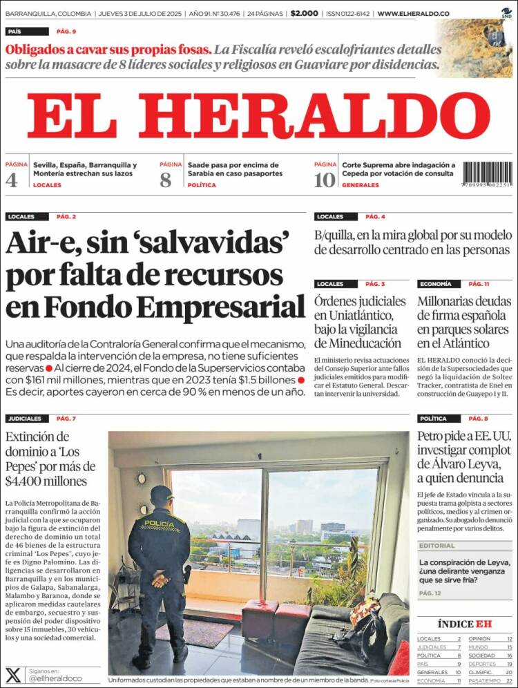 Portada de El Heraldo (Colombia)