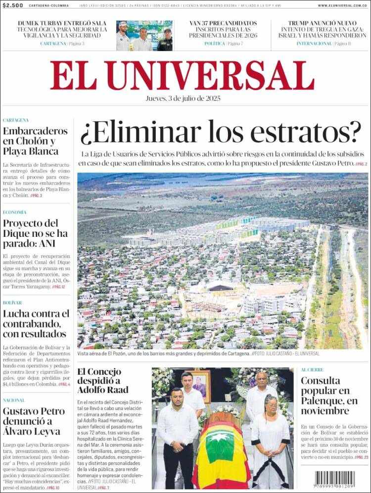 Portada de El Universal (Colombia)