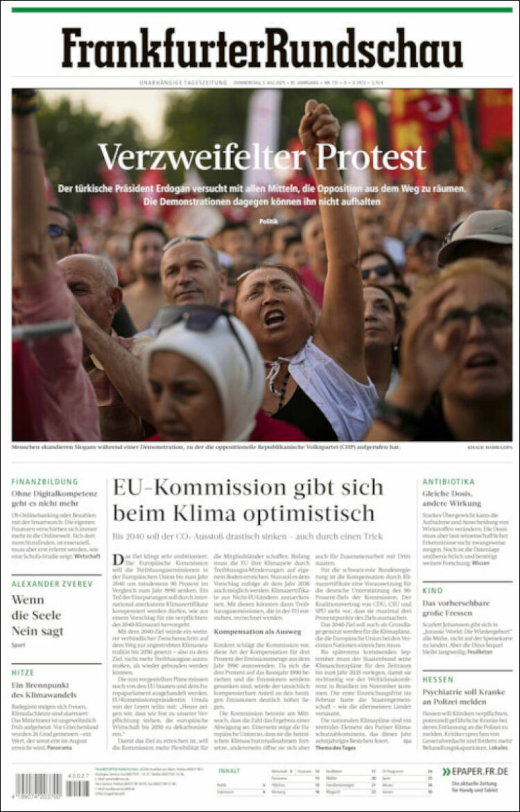 Portada de Frankfurter Rundschau (Allemagne)