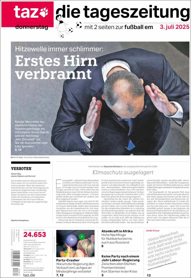 Portada de Die Tageszeitung (Alemania)