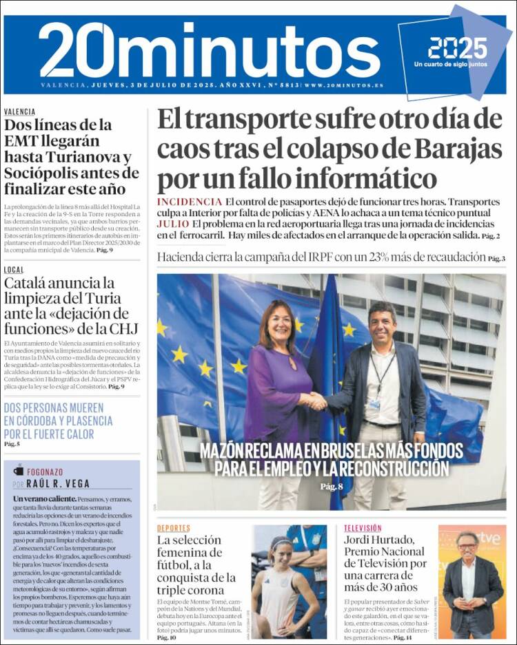 Portada de 20 Minutos - Valencia (Espagne)