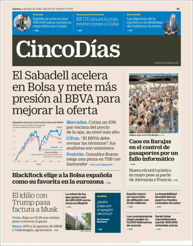 Portada de Cinco Días (España)