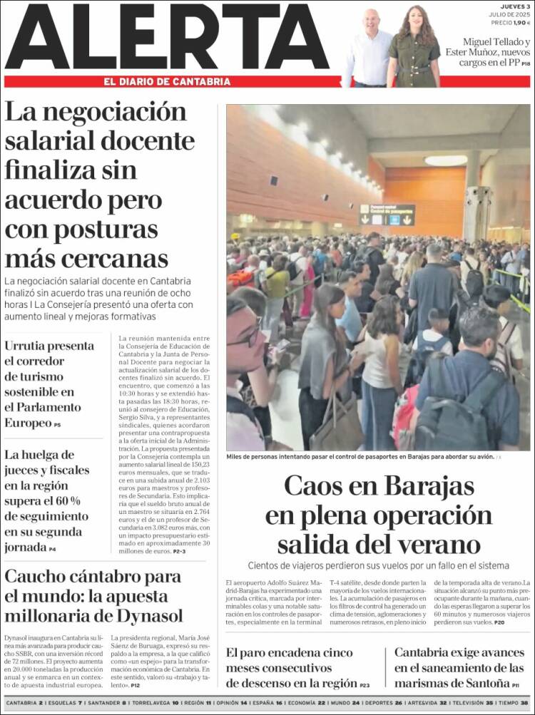 Portada de Alerta - El Diario de Cantabria (España)