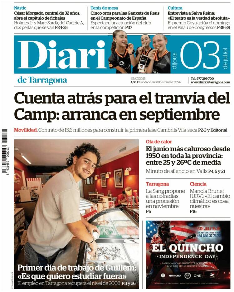 Portada de Diari de Tarragona (España)
