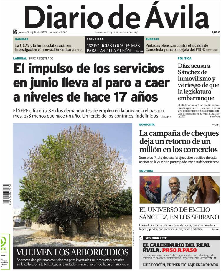 Portada de Diario de Ávila (España)