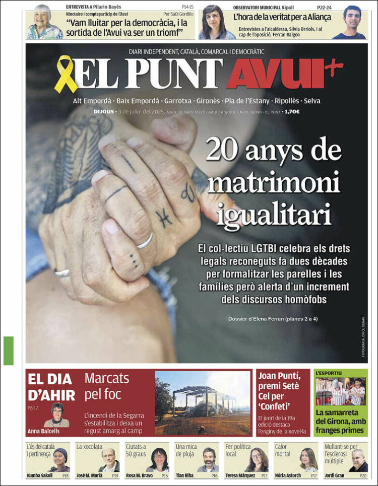 Portada de El Punt Avui - Girona (España)