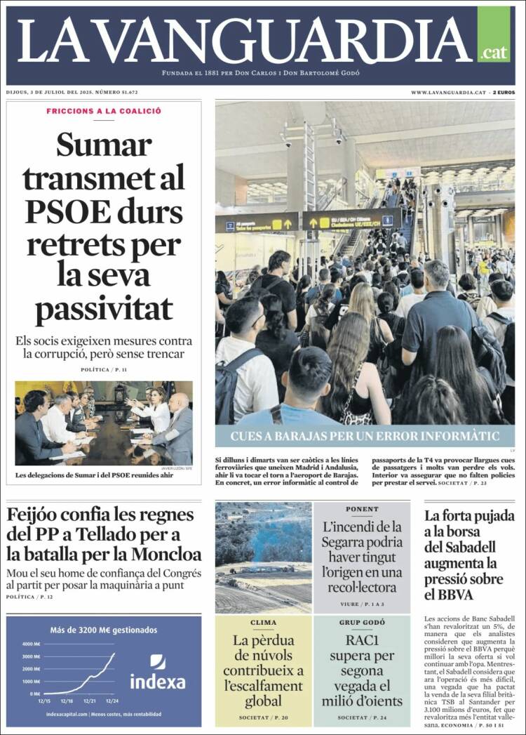 Portada de La Vanguardia (Espagne)