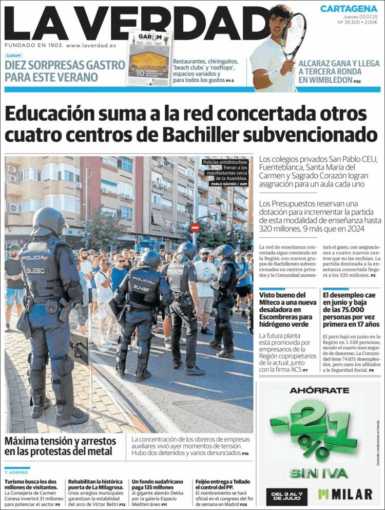 Portada de La Verdad de Cartagena (Spain)