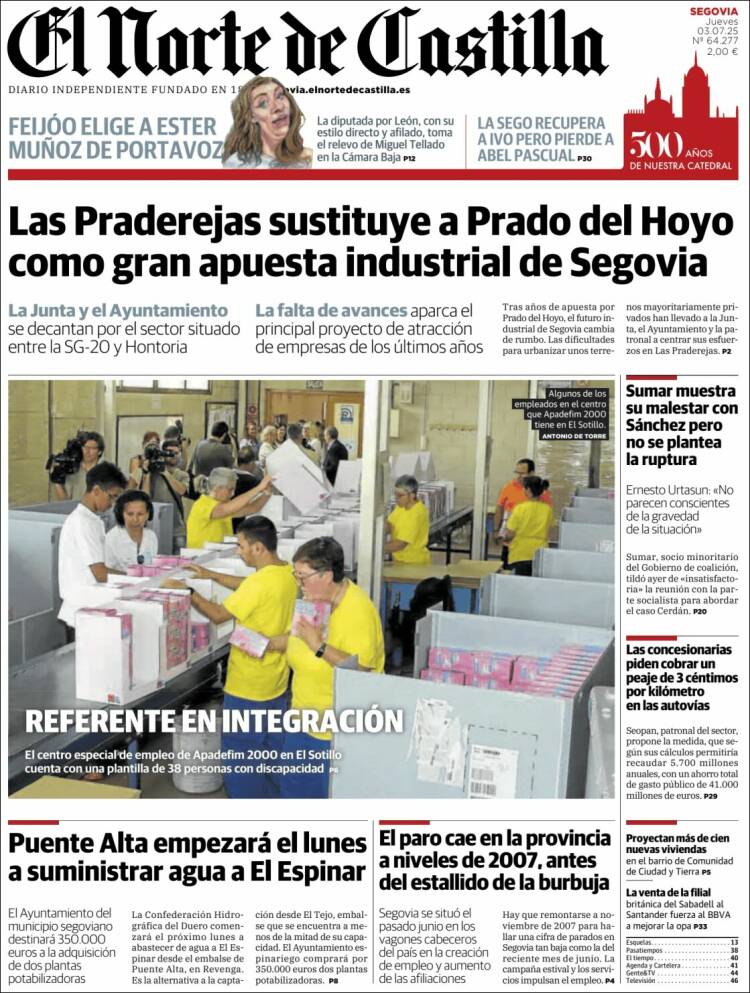 Portada de Norte de Castilla - Segovia (Spain)