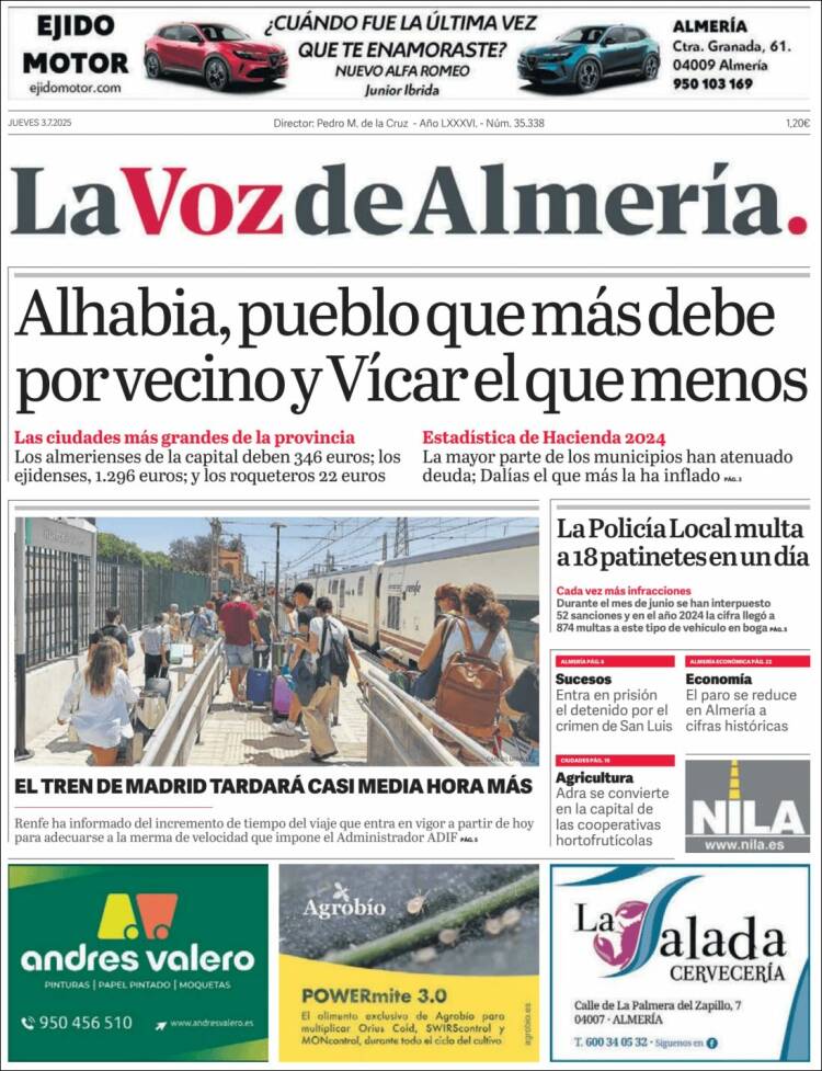 Portada de La Voz de Almería (España)