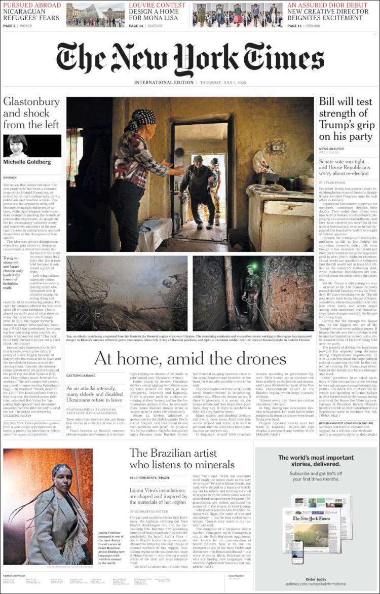 Portada de International New York Times (Europa)