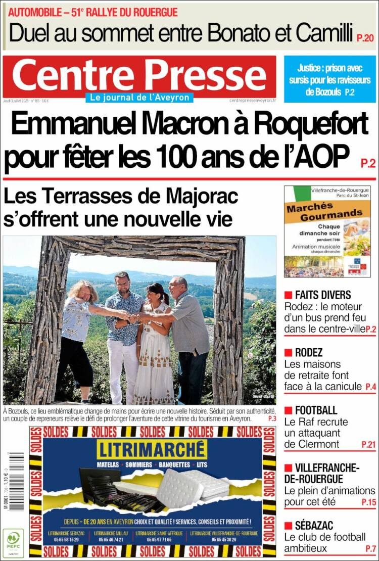 Portada de Centre Presse (Francia)