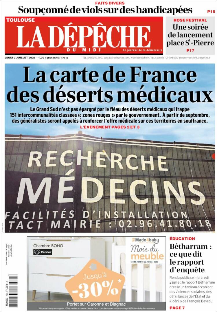 Portada de La Dépêche du Midi (Francia)