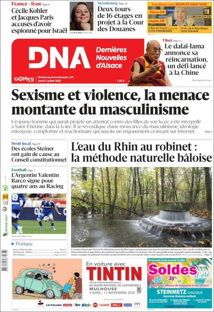 Portada de Les Dernières Nouvelles d'Alsace (France)